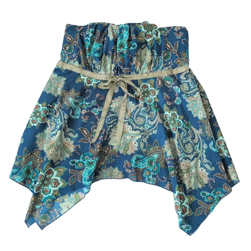 Vintage Y2K Self Esteem Women Paisley Handkerchief Strapless Tube Top Babydoll M